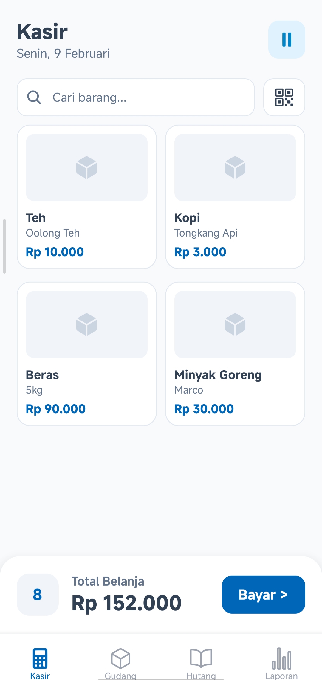 Tampilan Kasir BukuSaku ERP UMKM Android